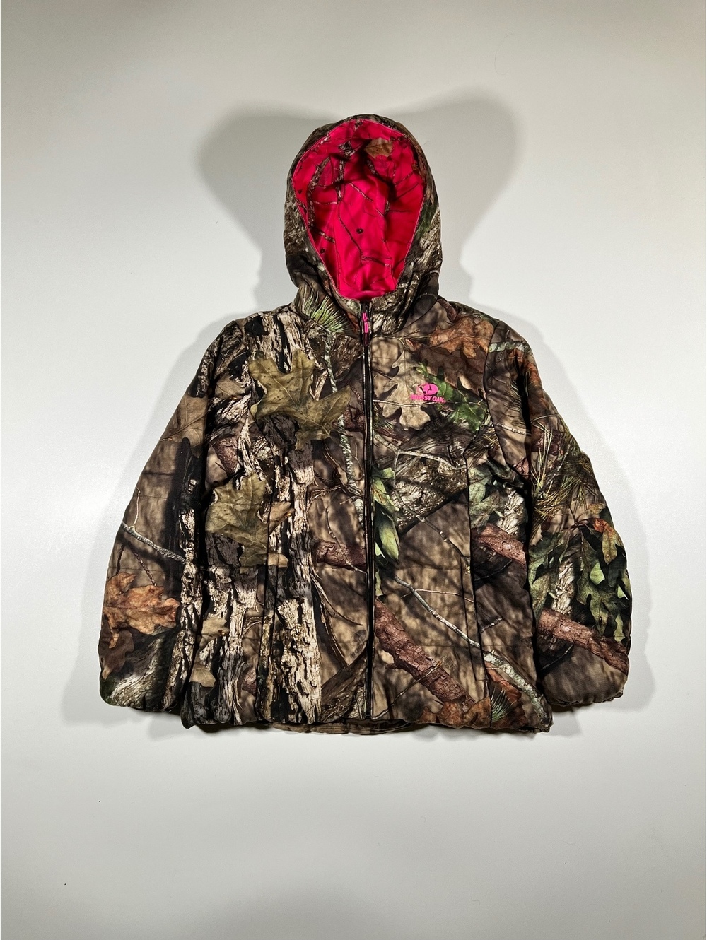 Mossy Oak camo hooded jacket with pink lining